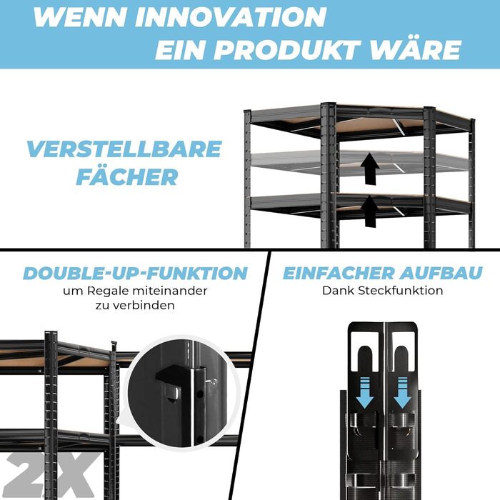 Кутовий стелаж ALL Premium Heavy Duty 180x90x60 см 2 шт. 180x150x60 см, чорний - вантажопідйомність 3750 кг стабільний окремостоячий кутовий стелаж, універсальна система стелажів, ідеально підходить для підвалів та складів. 180x90x60 см 2 шт. 180x150x60 с