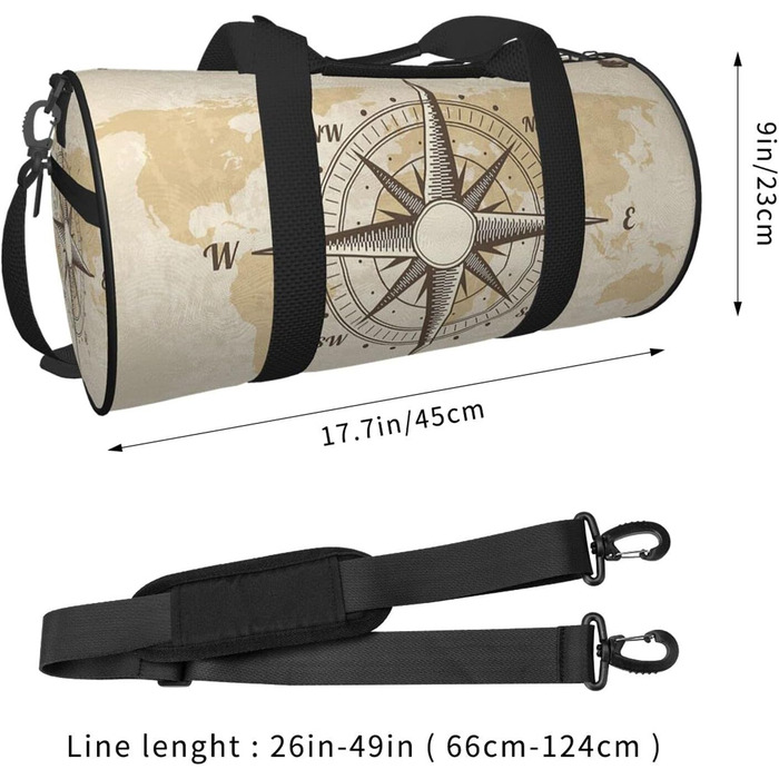 Вінтажна спортивна сумка з компасом та старовинною картою світу, велика дорожня сумка для фітнесу, чоловіча та жіноча сумка на вихідні