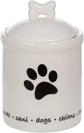 Керамічна банка для печива Spotted Dog Gift Company з герметичною кришкою - банка для ласощів для собак, універсальний контейнер для зберігання ласощів, печива, мотив відбитка лапи собаки, подарунок для власників собак, білий