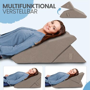 Багатофункціональна клиноподібна подушка ELONEO, подушка для спини, опора для колін, опора для ніг, підставка для ніг для дивана та софи, подушка для читання, розмір Ш55 x В56 x Д30,5 см, бежевий