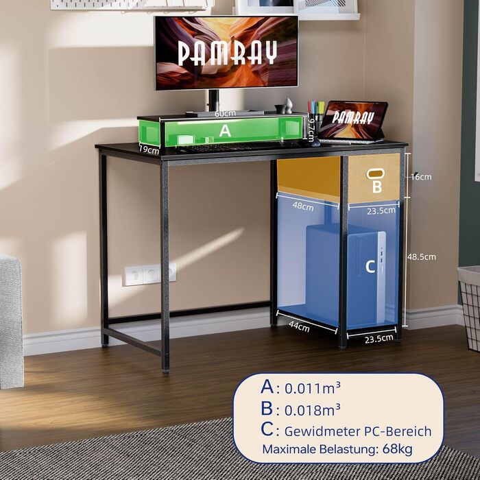 Комп&39ютерний стіл 98 x 50 см з підставкою для монітора, невеликі письмові столи з шухлядою для зберігання речей для спальні, письмовий та робочий стіл, чорний, 98 x 50 см