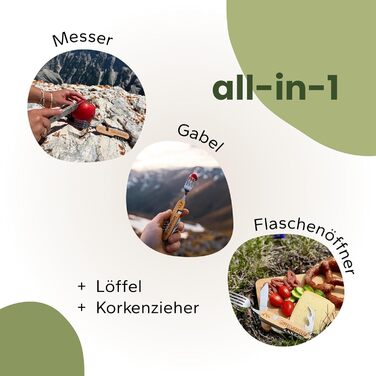 Універсальні столові прибори для кемпінгу Gipfelgaudi ідеально підходять для походів, пікніків тощо Столові прибори без пластику, виготовлені з нержавіючої сталі та дерева