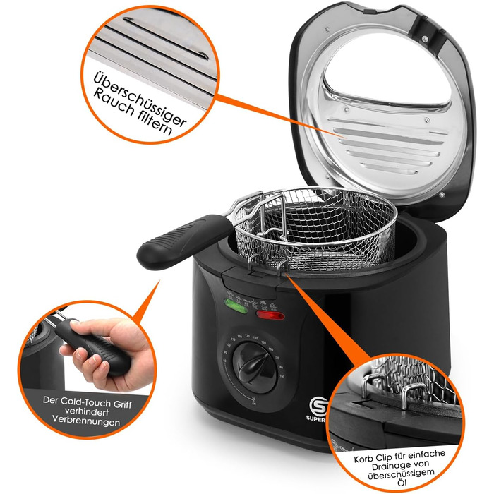 Літрова електрична фритюрниця з олією 1300 Вт, ємність 1,3 кг Компактні фритюрниці, знімний сталевий кошик, відро з антипригарним покриттям, кришка з ілюмінатором, регульована температура 80-190C, 2-