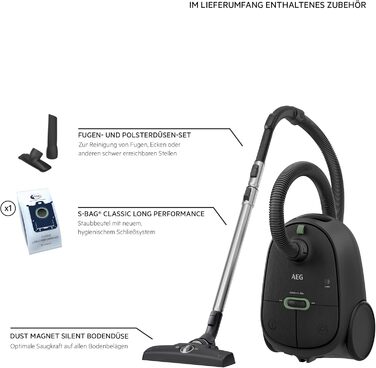 Пилосос із мішком AEG CLEAN 6000, 850 Вт, 3 роки гарантії, AB61C1OKO, чорний