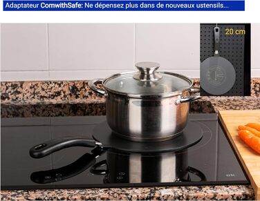 Індукційний адаптер ComwithSafe 20 см, знімна ізоляційна ручка, не змінює колір після використання, теплорозподільна пластина з чорним високотемпературним покриттям, диск індукційного/газового реле