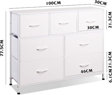 Комод WLIVE з 7 шухлядами з тканини, комод для спальні, комод для вітальні, з міцним сталевим каркасом, білий