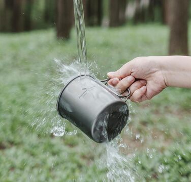 Титанова кружка Boundless Voyage 450 мл з кришкою, складна ручка, для кемпінгу на природі, надлегка, для води, чаю, кави