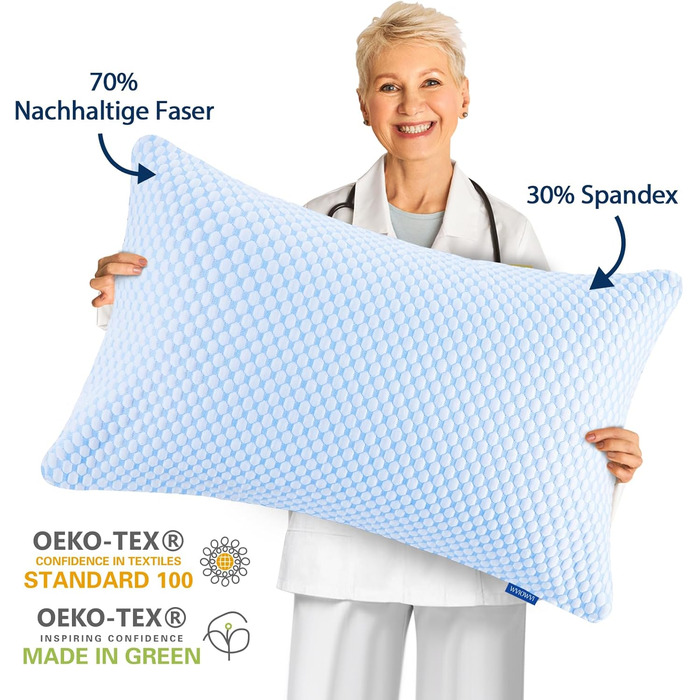 Подушка з піни з ефектом пам&39яті, охолоджувальна подушка, подушка для шиї, ергономічна подушка для сну на боці, спині та животі (синьо-білий, 40x80 см) 40x80 см синьо-білий