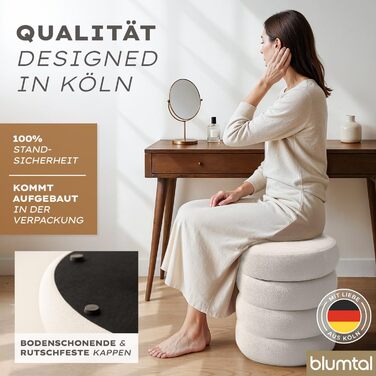 Круглий стілець Blumtal з чохлом з букле - міцний стілець з чохлом з тканини букле, 42 x 42 x 47 см - невеликий туалетний стілець - гарний вигляд букле - круглий стілець, кремове букле