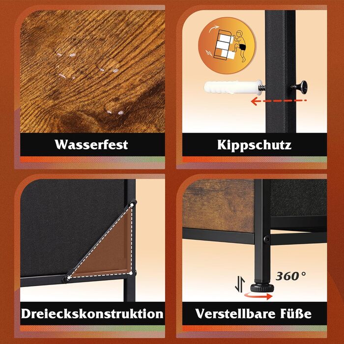 Комод WLIVE, 8 шухляд, тканинні шухляди з висувними полицями, для спальні, коридору, вітальні, дитячої кімнати (коричневий)