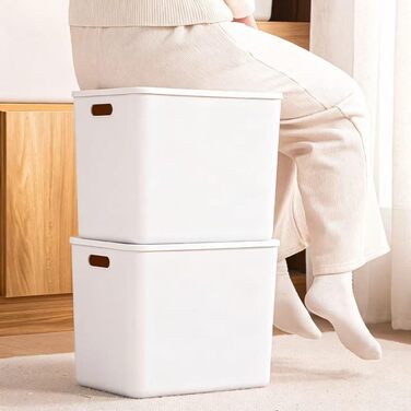 Л 25 л, 6 великих пластикових білих контейнерів для зберігання, кошики, скриня для іграшок з кришкою та ручкою, контейнер-органайзер для дітей, дитячої кімнати, полиць, ігрової кімнати, спальні, офісу, шафи, дому (4XL 2 л), білий колір, 4 XL 2 л, 12