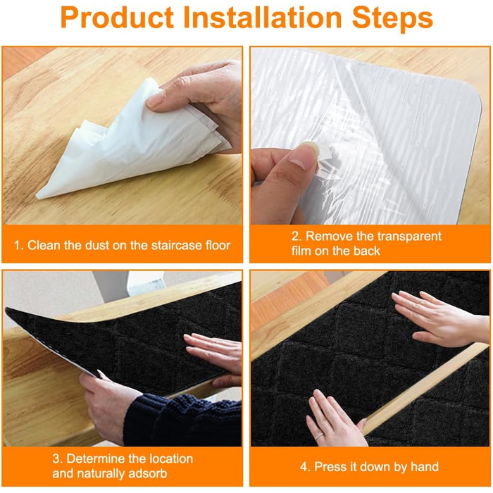 Самоклеючі килимки для сходів FARYODI, 15 шт. , 55x19 см, Килимки для сходів для дому з дерева, плитки та мармуру (чорні) 15 шт. - 55x19 см - чорні