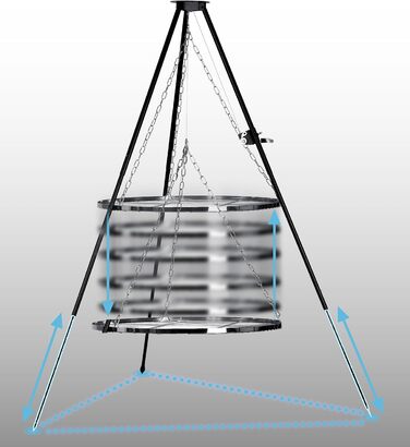 Поворотний гриль-штатив Berdsen 80 см, решітка для гриля, вогнище, нержавіюча сталь з регульованою висотою, порошкове покриття, чорний, 80 см, чорний штатив