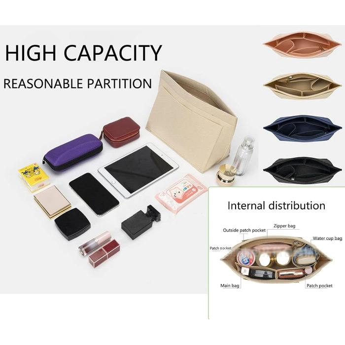 Фетровий органайзер для сумок Lckaey, великий, Y012-beige-L L/11.4*7.3*8.86in Beige