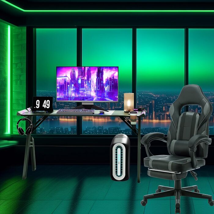 Ігровий стіл 120x60 см Ігровий стіл зі світлодіодним освітленням Комп&39ютерний стіл з карбоновою поверхнею Офісний стіл ПК з гачком для навушників та тримачем для напоїв, чорний 120 см