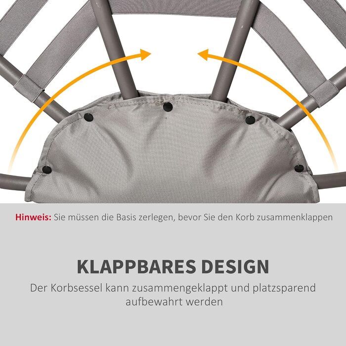 Крісло Outsunny Papasan Садове крісло з подушкою Плетене крісло Овальне крісло для відпочинку Складний кошик для балкона Патіо Indoor Пісок Коричнева сталь 118 x 75 x 139 см
