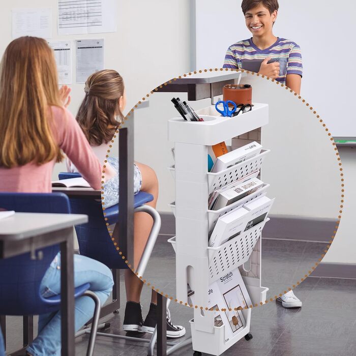 Невеликий книжковий візок, книжкова шафа з колесами, візок для рукоділля, вузький візок для зберігання, 5 ярусів, візок з книжковою полицею для вітальні, спальні, офісу, бібліотеки, чисто білий