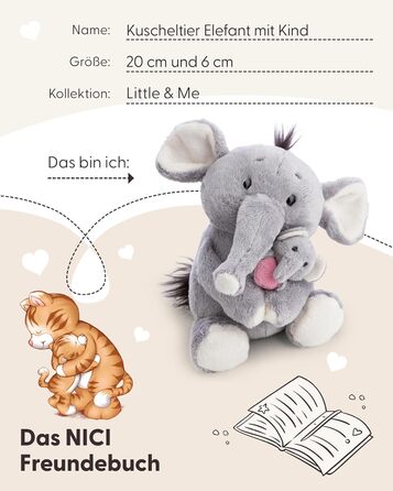 М'яка іграшка NICI Слоник 20 см з маленьким слоненям 6 см - сіра - плюшева іграшка з ніжного плюшу, милий плюшевий друг для обіймів та ігор, для дітей та дорослих, чудовий подарунок - 62842