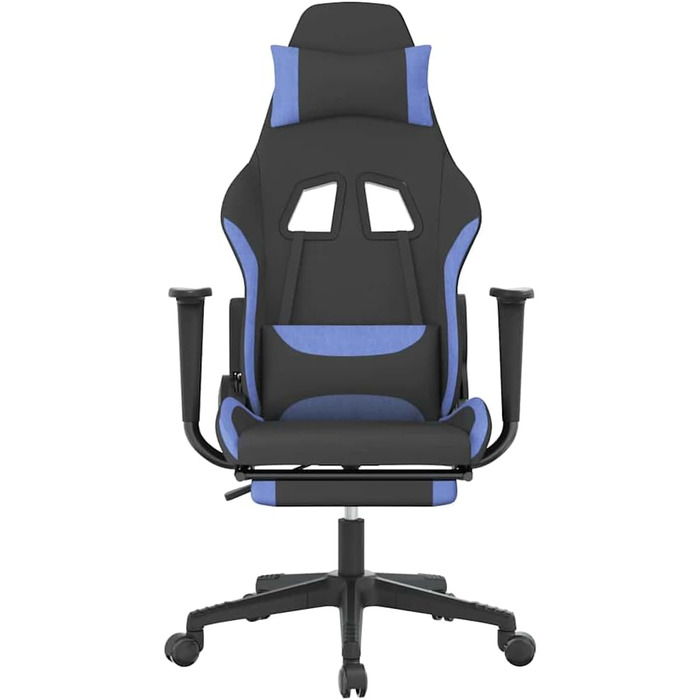 Геймерське крісло з функцією масажу та підставкою для ніг, чорно-синя тканина, регульована висота спинки, функція повороту на 360 градусів, повітропроникний чохол, міцний металевий каркас, 37 x 45 см (Ш x Г), синій