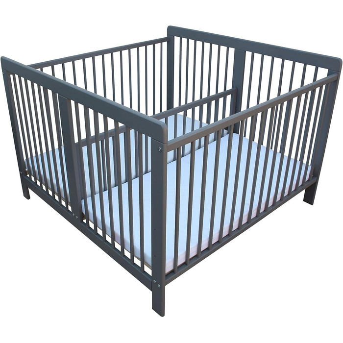 Дитяче ліжко для близнюків, односпальне ліжко, двоспальне ліжко 2-в-1, суцільний сірий колір з 2 матрацами 120x120 см та перегородкою 3026