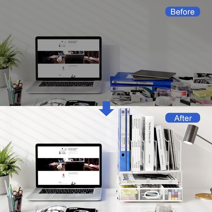 Металевий офісний органайзер EasyPAG A4 з 6 відділеннями, тримач для документів, лоток для файлів, тримач для журналів, лоток для листів, органайзер для паперових журналів з шухлядою для канцелярського приладдя, білий