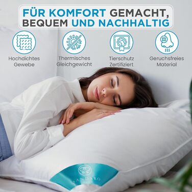 Подушки 80x80 см, комплект з 2 шт. Пухові подушки 80 x 80 см зі 100 натуральним пір&39яним наповнювачем, комплект пір&39яних подушок 80x80 см з гусячим пір&39ям у бавовняному чохлі, сертифіковані Oeko-Tex (2000) 2000 грамів