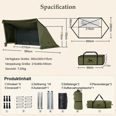 Намет TOMOUNT Cotton House, міні-намет-укриття на 1 людину з внутрішнім наметом та отвором для плити, кемпінговий намет на 4 сезони для активного відпочинку, кемпінгу, пішого туризму, трекінгу