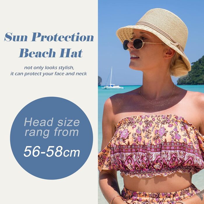 Жіночий сонцезахисний капелюх Comhats, складний солом&39яний капелюх для пляжу, захист від ультрафіолету, літній капелюх, бежевий, розмір M