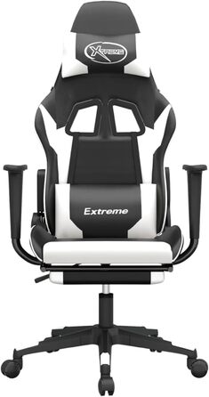 Геймерське крісло з регульованою спинкою, штучна шкіра, чорно-біле, поворот на 360 Модель 3143704