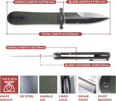Складаний кишеньковий ніж, лезо зі сталі D2, протиковзка рукоятка G10 з кліпсою, полювання, риболовля, кемпінг, на природі, фліпер