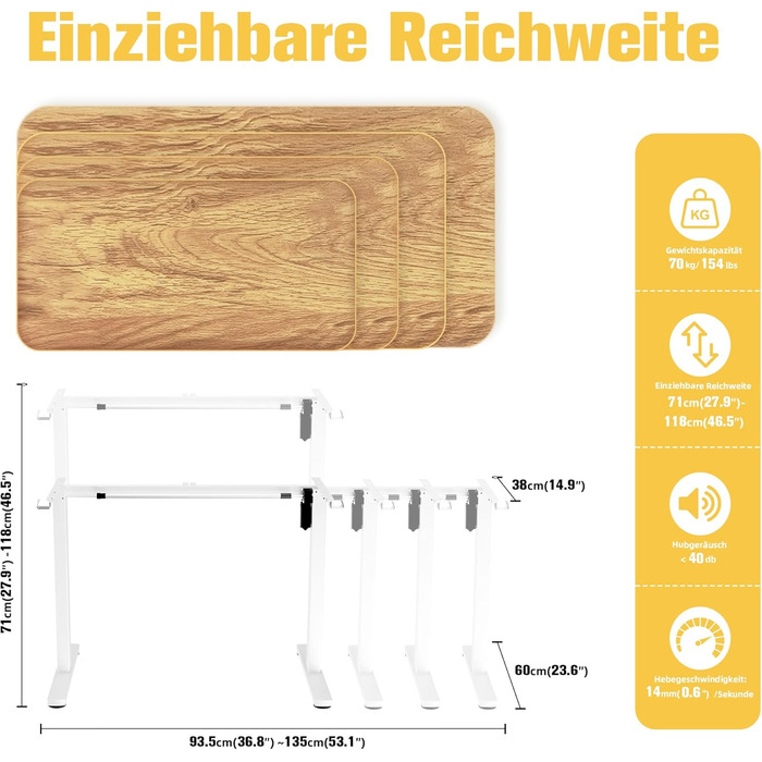 Рама столу ERGOMAKER з регулюванням висоти, функцією пам&39яті та плавним пуском/зупинкою, 2-рівнева телескопічна регульована по висоті рама столу, електрична рама столу (білого кольору), рама з одним двигуном, білий колір