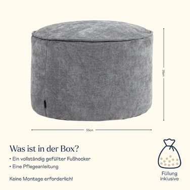 Табурет Icon Milano, сірий, пухнаста тканина з шенилу, оксамитова крісла-мішок, пуф-табурет з наповнювачем, пуф для ніг для вітальні, декор для вітальні