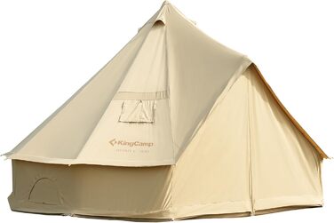 Намет для глемпінгу KingCamp, намет-дзвін для 6-12 осіб, 4-6,7 м, чиста бавовна/TC бавовна, водонепроникний, сімейний намет для відпочинку на природі з ПВХ-підкладкою, фестивальний намет для сімей та кемпінгових груп KHAN 4M T/C 210g Base Camp
