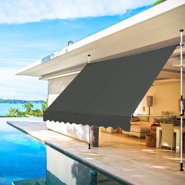 Тент COSTWAY із затискачем, ширина 300 см, балконний тент без свердління, стійкий до ультрафіолету, регульований по висоті, водовідштовхувальний, тент з ручним приводом, сонцезахисний тент, сонцезахист для балкону, сірий 300 см сірий