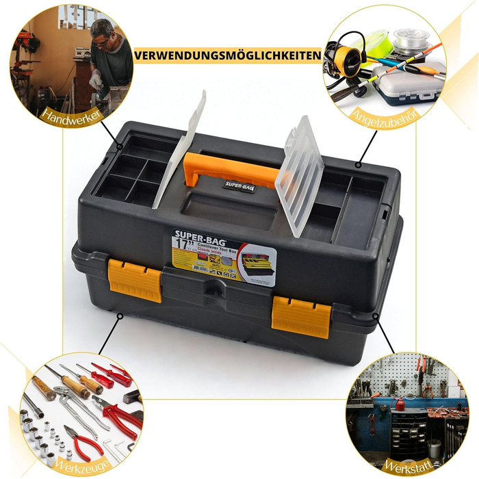 Ящик для інструментів - Порожній ящик для рибальських снастей 17&39 - Складаний та розкладний, 2 рівні - Органайзер та ящик для сортування дрібних деталей - Ящик/ящик для зберігання рибальських снастей - для шкантів, цвяхів, рибальських аксесуарів