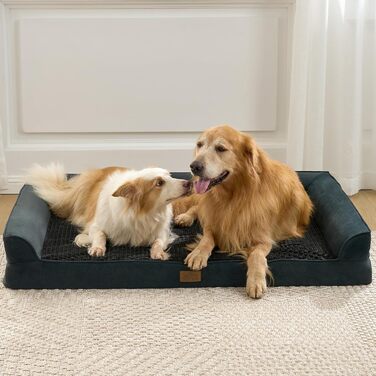 Ортопедичне ліжко для собак, диван для середніх або великих собак, великий підтримуючий кушетка з пінопласту з водонепроникною підкладкою, протиковзкий, що прається, U-подібна, 44x32x7 дюймів, чорний колір, Д 110 x Ш 80 x В 18 см