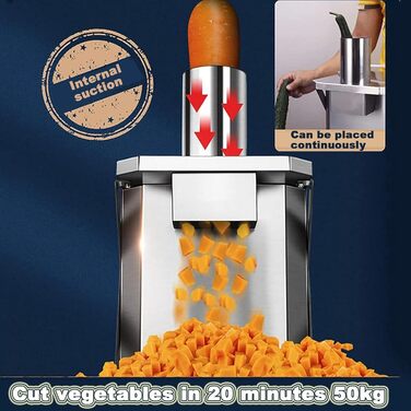 Електричний різак для овочів потужністю 250 Вт для комерційного використання, автоматичний кубічний різак для фруктів і овочів з кубічними різаками 6/8/10/12/15 мм, електричний різак для кубиків цибулі, для дому/комерційного бізнесу