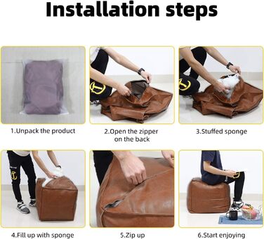 Пуф-табурет Пуф ручної роботи зі штучної шкіри без наповнювача, 45 см, наповнювач своїми руками з перероблених матеріалів, екологічно чистий, коричневий, витримує до 100 кг, для вітальні та спальні