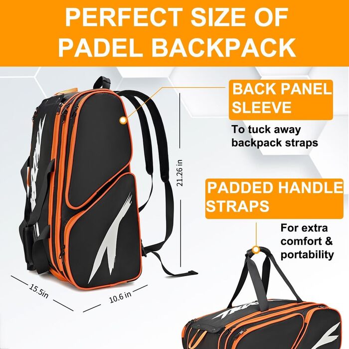Сумка для ракеток TILDOSAC для паделя та піклболу, чорно-помаранчевий