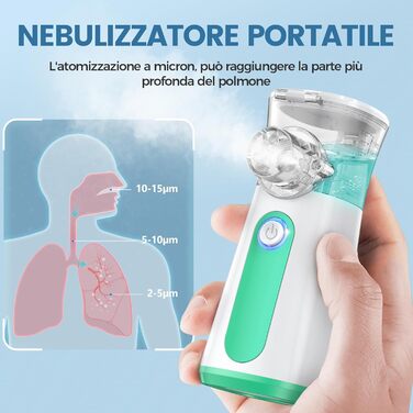 Небулайзерний інгалятор для дорослих, безшумний ультразвуковий інгалятор для дітей, комплект інгалятора з мундштуком і 2 масками, 3 швидкості, USB-C, акумулятор працює довго - зелений