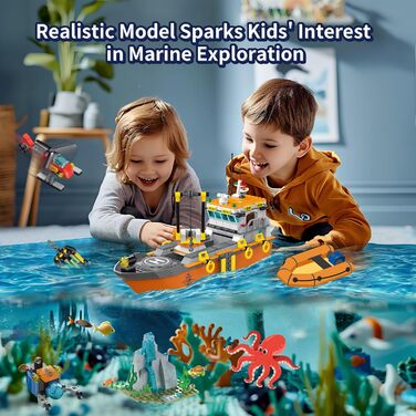 Міська плавуча іграшка для будівництва кораблів, океанський дослідницький корабель, човен, дослідницьке судно, іграшка зі світлодіодним підсвічуванням, гелікоптер, підводний човен, клітка для акул, подарунки на день народження для хлопчиків 6-12 років, ді