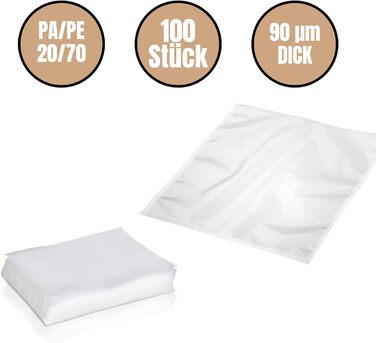 Вакуумні пакети Вакуумні пакети 20х30 см Глатт 100 шт. Для камерних вакууматорів Їжа Пилосос PA/PE 20/70 90 мкм Вакуумна плівка для м'яса, ковбаси, сиру, фруктів, овочів, шнеків