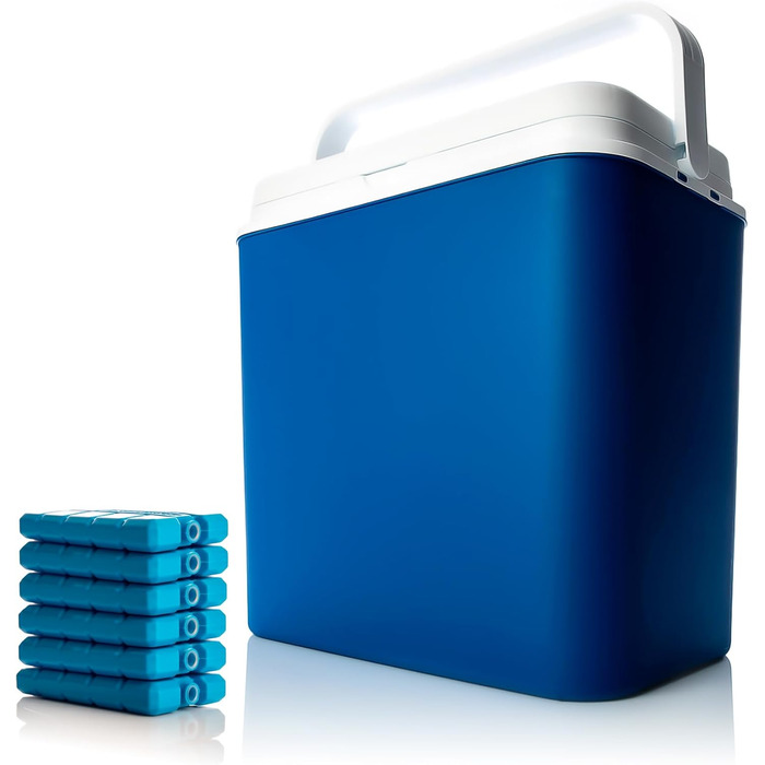 Термобокс BigDean 24 літри, синій/білий - Ізольований бокс з охолодженням до 14 годин - Сумка-холодильник для подорожей - Термобокс для кемпінгу, пікніків та саду - Зроблено в Європі 24 літри, включаючи 6 пакетів з льодом