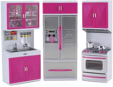 Іграшкові меблі для лялькової кухні, ляльковий будиночок для дітей, реалістичне світло та звуки з робочою варильною поверхнею, духовкою, раковиною, дверцятами холодильника та безліччю аксесуарів, іграшка 40 x 30 см