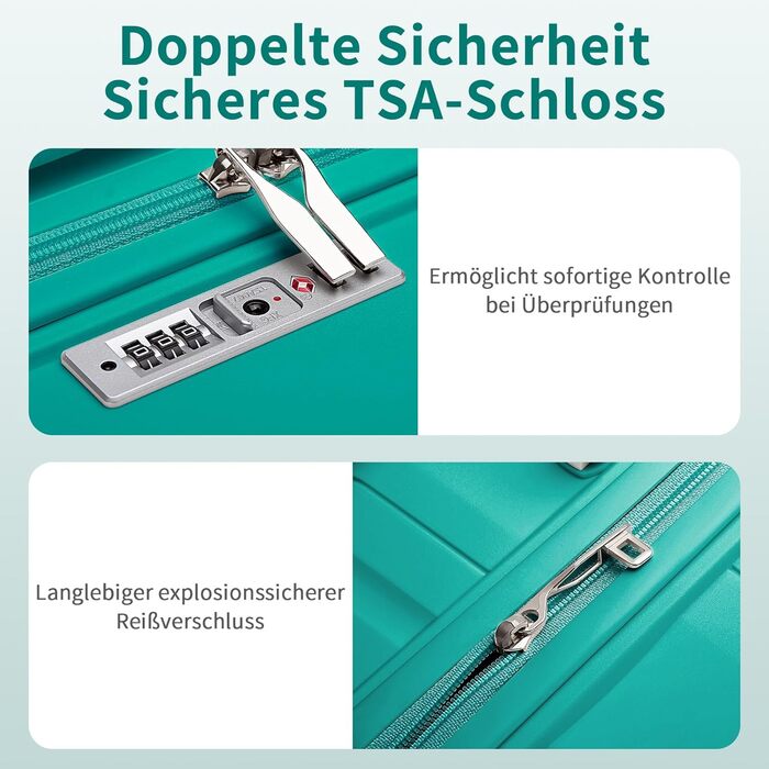 Легка дорожня валіза KONO для ручної поклажі 55 см з твердого поліпропілену з 4 колесами та замком TSA, 55x40x20 см (зелена)