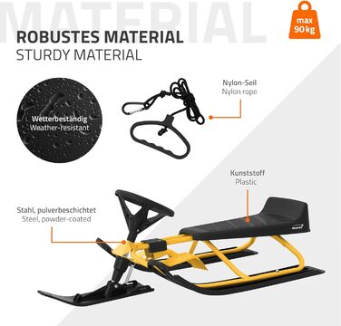 Німеччина Санки з кермом, дитячі санки від 5 років, скібоб для дітей та дорослих до 90 кг, санки з кермом, ножні гальма, тяговий т