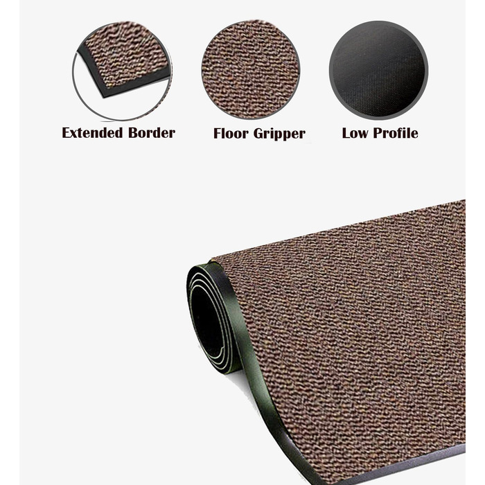 Килимок для дверей KAV, що миється, брудоуловлювач міцні нековзні килимки для використання всередині та зовні приміщень великі килимки для вхідних та задніх дверей, дому, офісу ідеально поглинають пил (коричневий/чорний)