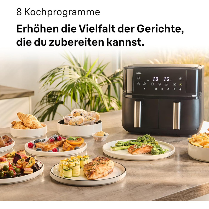 Аерофритюрниця Braun TwinCook 3 TD3030IBK, 2 камери, 8л (4л 4л), 80-200, функція Sync, 8 програм, легке очищення, 2850Вт, чорна