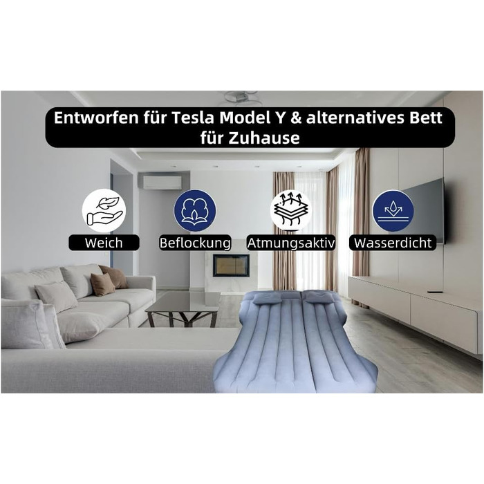 Автомобільний матрац, надувний матрац, підходить для Tesla Model Y, позашляховик, багажник, заднє сидіння, надувний матрац, кемпінговий автомобільний надувний матрац з насосом, складний автомобільний матрац для поїздок на природу (сірий)