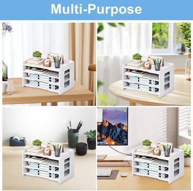 Лоток для листів формату А4, органайзер для офісу, лоток для акуратного зберігання паперу формату А4, ручок, книг, листів, документів, тримач для документів (білий - 4 відділення)